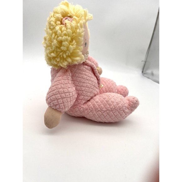Vintage Eden Doll Plush Curly Blonde Rose Terry Cloth Waffle Weave Rare  - Picture 5 of 7